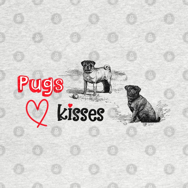 Pugs and Kisses Funny Valentine with Dogs Illustration by Biophilia